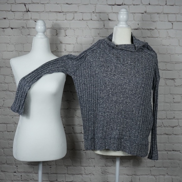 Free People Blue Heather Mock Neck Hi Low Sweater - Picture 3 of 9